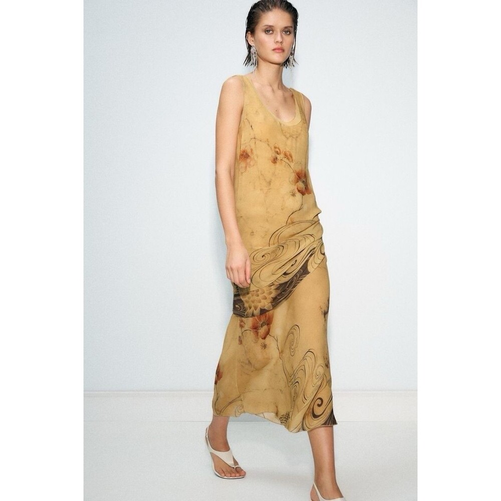 Zara Mustard Floral & Swirl Maxi Dress